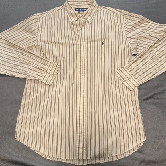 Polo by Ralph Lauren Men's Beige Striped Button Down Shirt - Picture 1 of 1